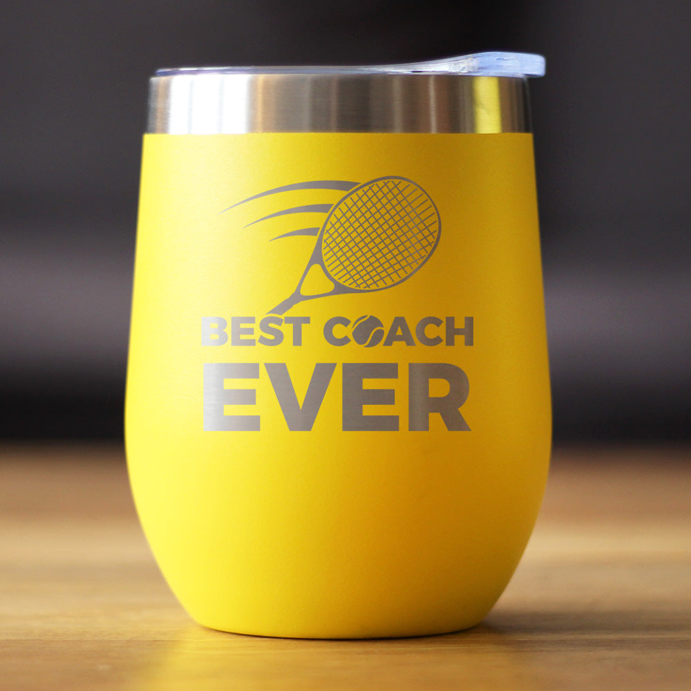 Tennis Coach Gifts for Coaches Insulated Wine Tumbler with Sliding Lid Best Coach Ever 12oz Stainless Steel Tumbler