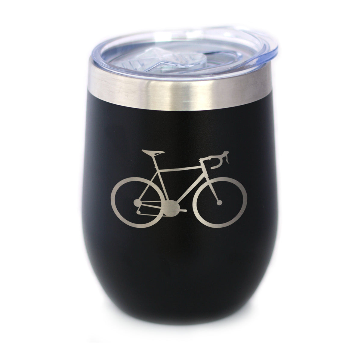 Bicycle - Wine Tumbler Glass with Sliding Lid - Stainless Steel Insulated Mug - Unique Road Biking Themed Decor and Gifts for Cyclists