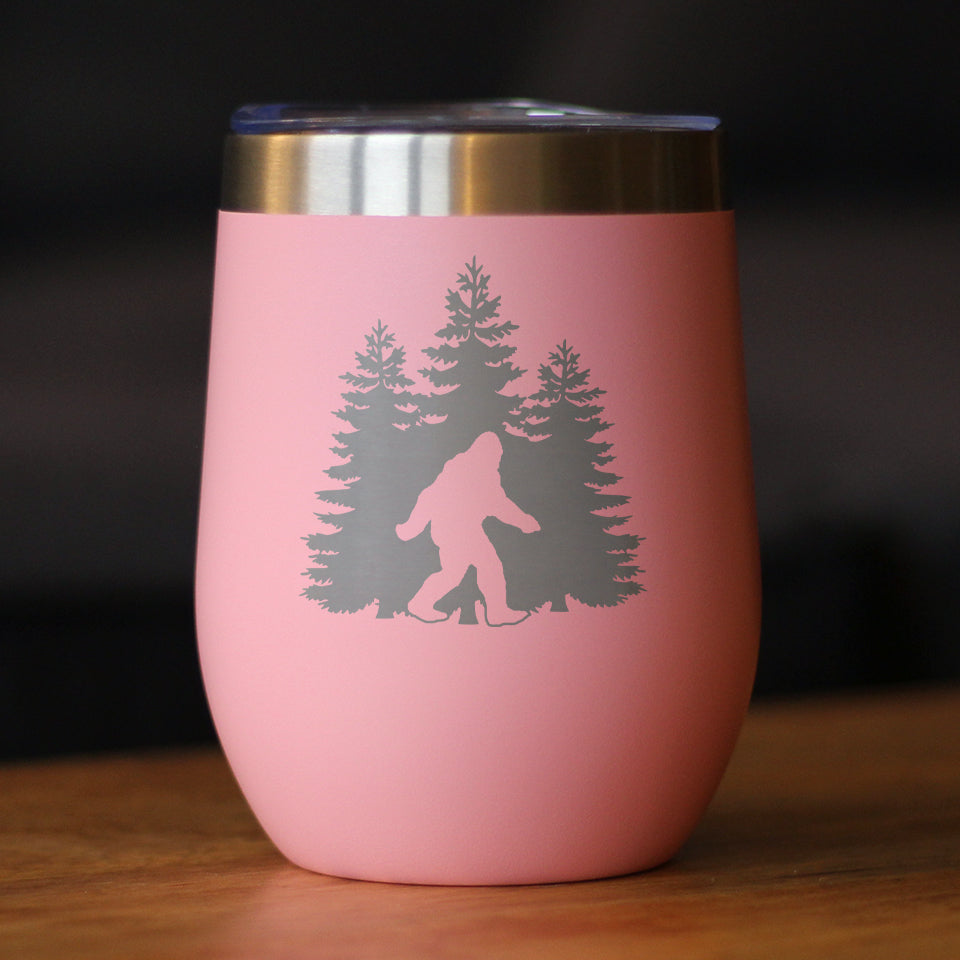 Bigfoot - Wine Tumbler Glass with Sliding Lid - Stainless Steel Insulated Mug - Funny Bigfoot Gifts for Sasquatch Enthusiasts