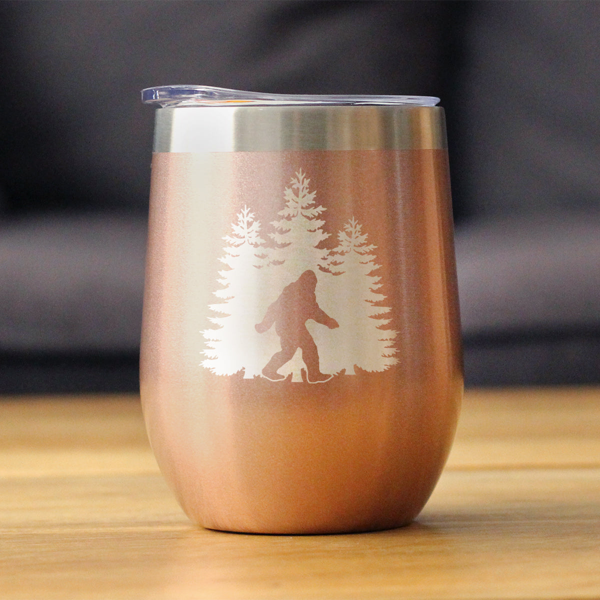 Bigfoot - Wine Tumbler Glass with Sliding Lid - Stainless Steel Insulated Mug - Funny Bigfoot Gifts for Sasquatch Enthusiasts