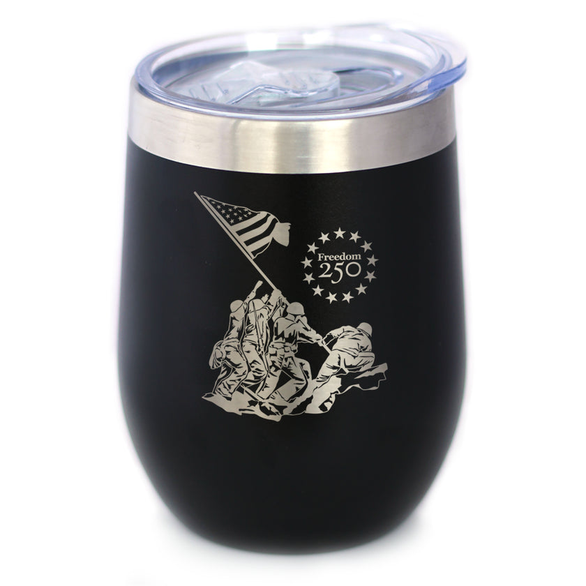 Freedom 250 Raising the Flag on Iwo Jima Insulated Wine Tumbler - 12oz Stainless Steel Tumbler Official USA 250th Anniversary Merch