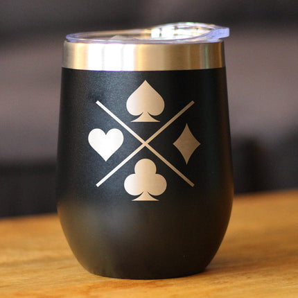 Playing Card Suits Insulated Wine Tumbler with Sliding Lid Gifts for Card Players 12oz Stainless Steel Tumbler
