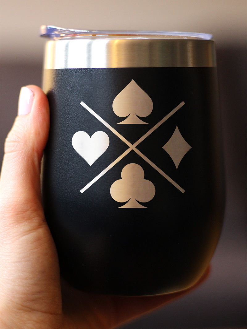 Playing Card Suits Insulated Wine Tumbler with Sliding Lid Gifts for Card Players 12oz Stainless Steel Tumbler
