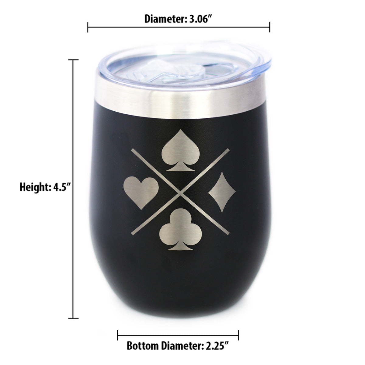 Card Suits Insulated Wine Tumbler with Sliding Lid High Quality Gifts for Card Players 12oz Stainless Steel Tumbler
