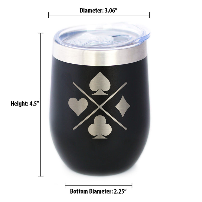Card Suits Insulated Wine Tumbler with Sliding Lid High Quality Gifts for Card Players 12oz Stainless Steel Tumbler