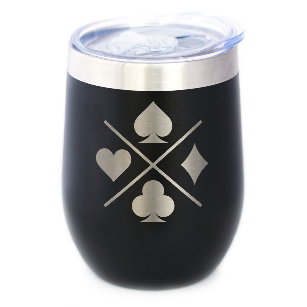 Playing Card Suits Insulated Wine Tumbler with Sliding Lid Gifts for Card Players 12oz Stainless Steel Tumbler