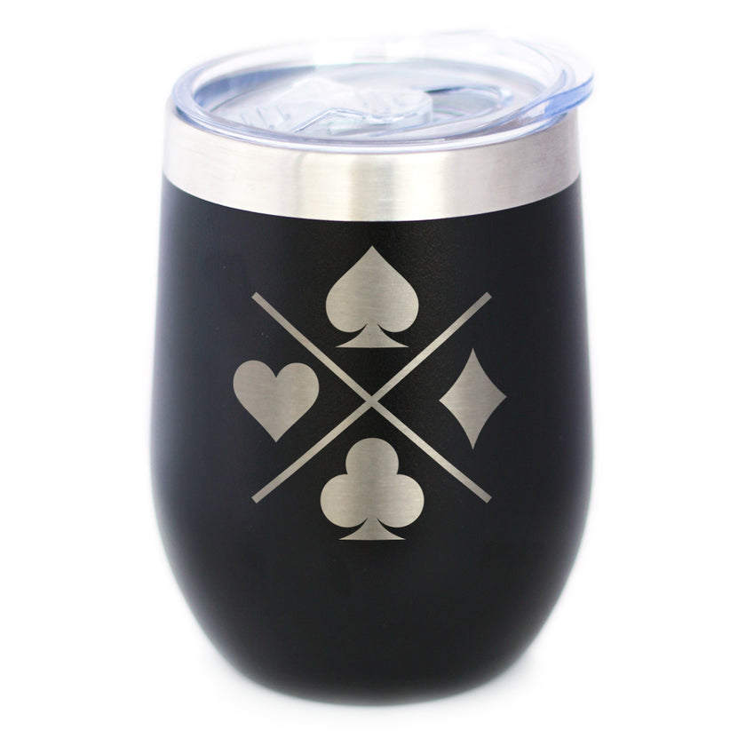 Card Suits Insulated Wine Tumbler with Sliding Lid High Quality Gifts for Card Players 12oz Stainless Steel Tumbler