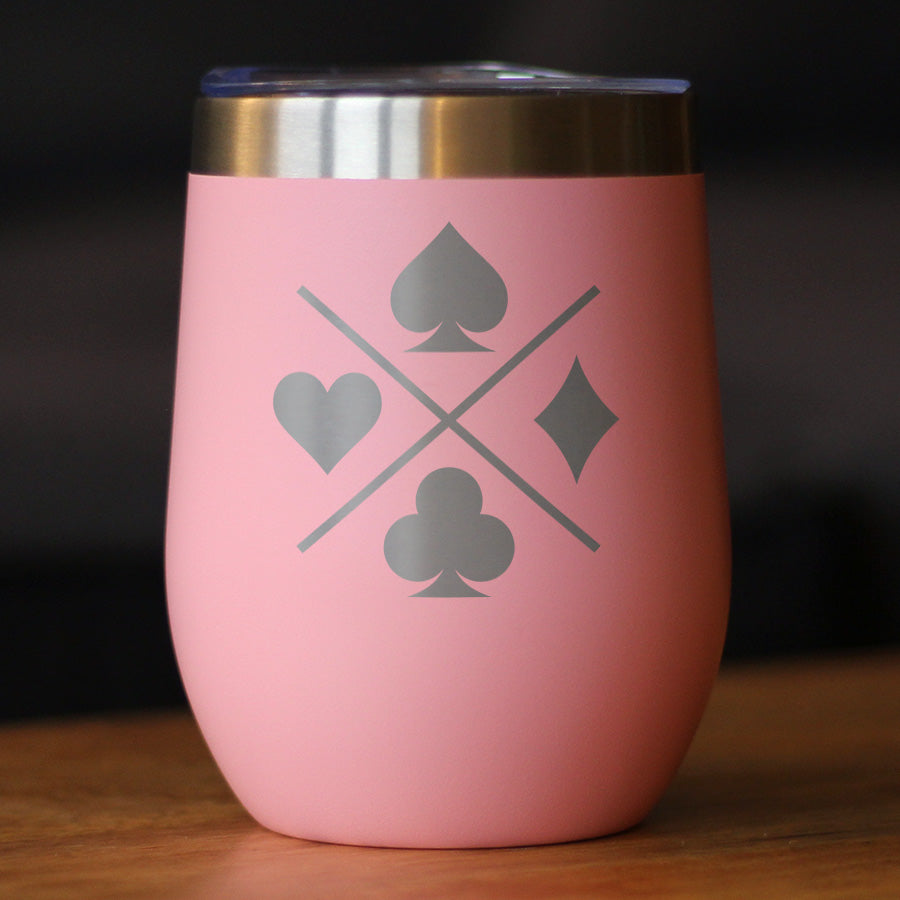 Card Suits Insulated Wine Tumbler with Sliding Lid High Quality Gifts for Card Players 12oz Stainless Steel Tumbler