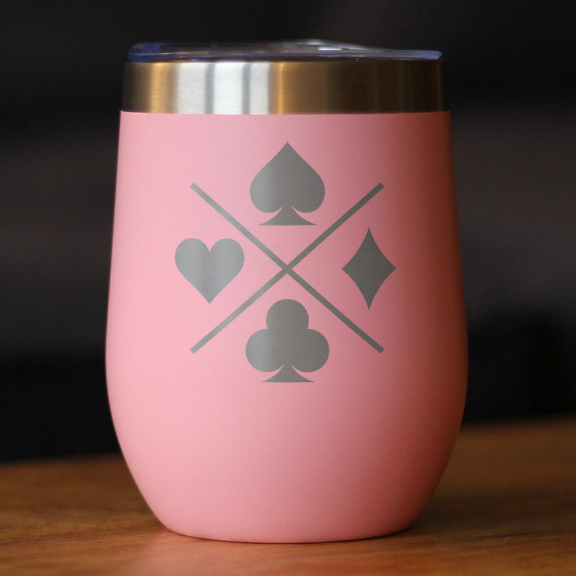 Playing Card Suits Insulated Wine Tumbler with Sliding Lid Gifts for Card Players 12oz Stainless Steel Tumbler