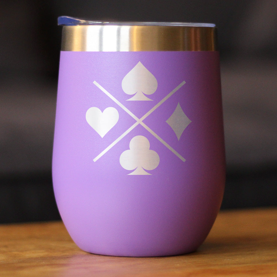 Playing Card Suits Insulated Wine Tumbler with Sliding Lid Gifts for Card Players 12oz Stainless Steel Tumbler