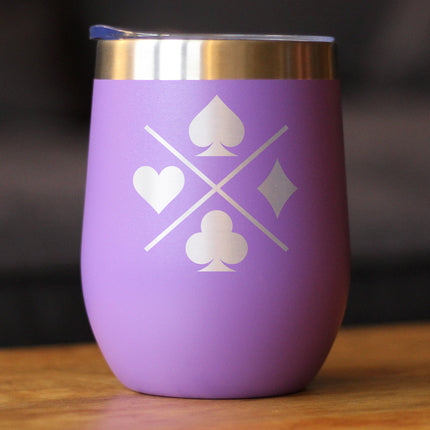 Playing Card Suits Insulated Wine Tumbler with Sliding Lid Gifts for Card Players 12oz Stainless Steel Tumbler