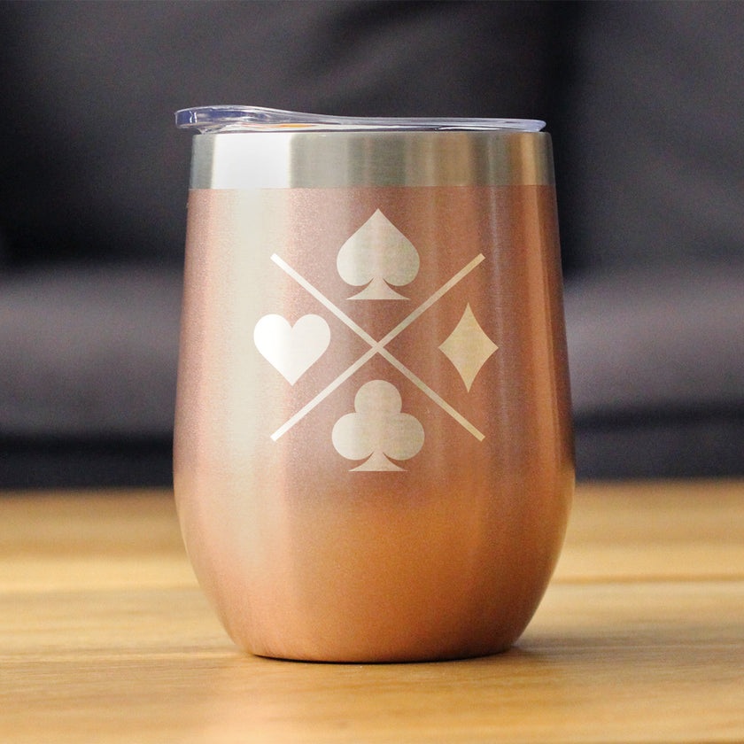 Card Suits Insulated Wine Tumbler with Sliding Lid High Quality Gifts for Card Players 12oz Stainless Steel Tumbler