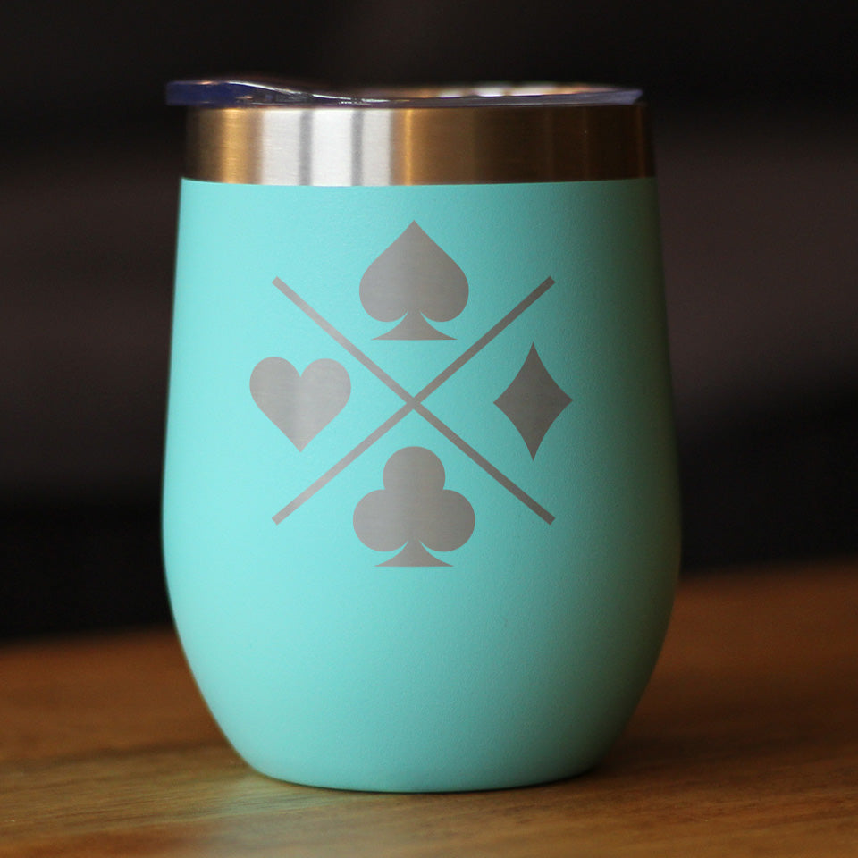 Card Suits Insulated Wine Tumbler with Sliding Lid High Quality Gifts for Card Players 12oz Stainless Steel Tumbler
