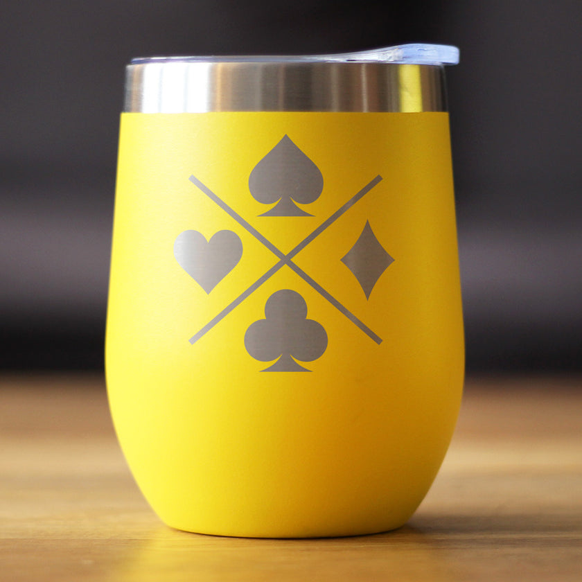 Card Suits Insulated Wine Tumbler with Sliding Lid High Quality Gifts for Card Players 12oz Stainless Steel Tumbler