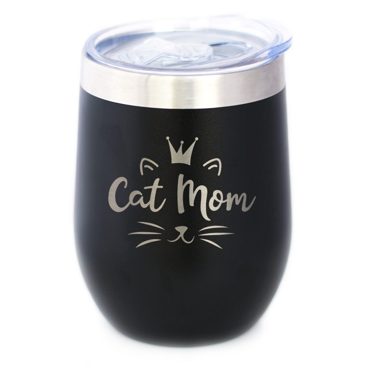 Cat Mom - Wine Tumbler Cup with Sliding Lid - Stainless Steel Insulated Mug - Cute Gifts for Cat Lady