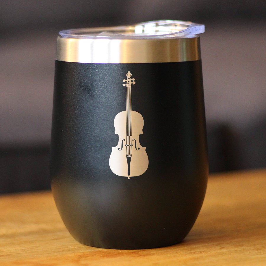 Cello - Wine Tumbler Cup with Sliding Lid - Stainless Steel Insulated Mug - Orchestra Gifts for Cellists