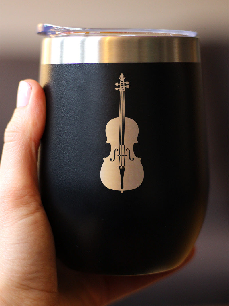 Cello - Wine Tumbler Cup with Sliding Lid - Stainless Steel Insulated Mug - Orchestra Gifts for Cellists