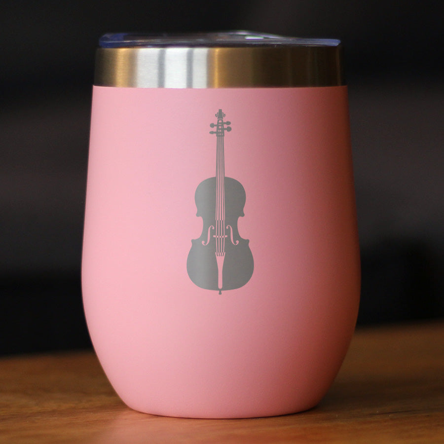 Cello - Wine Tumbler Cup with Sliding Lid - Stainless Steel Insulated Mug - Orchestra Gifts for Cellists