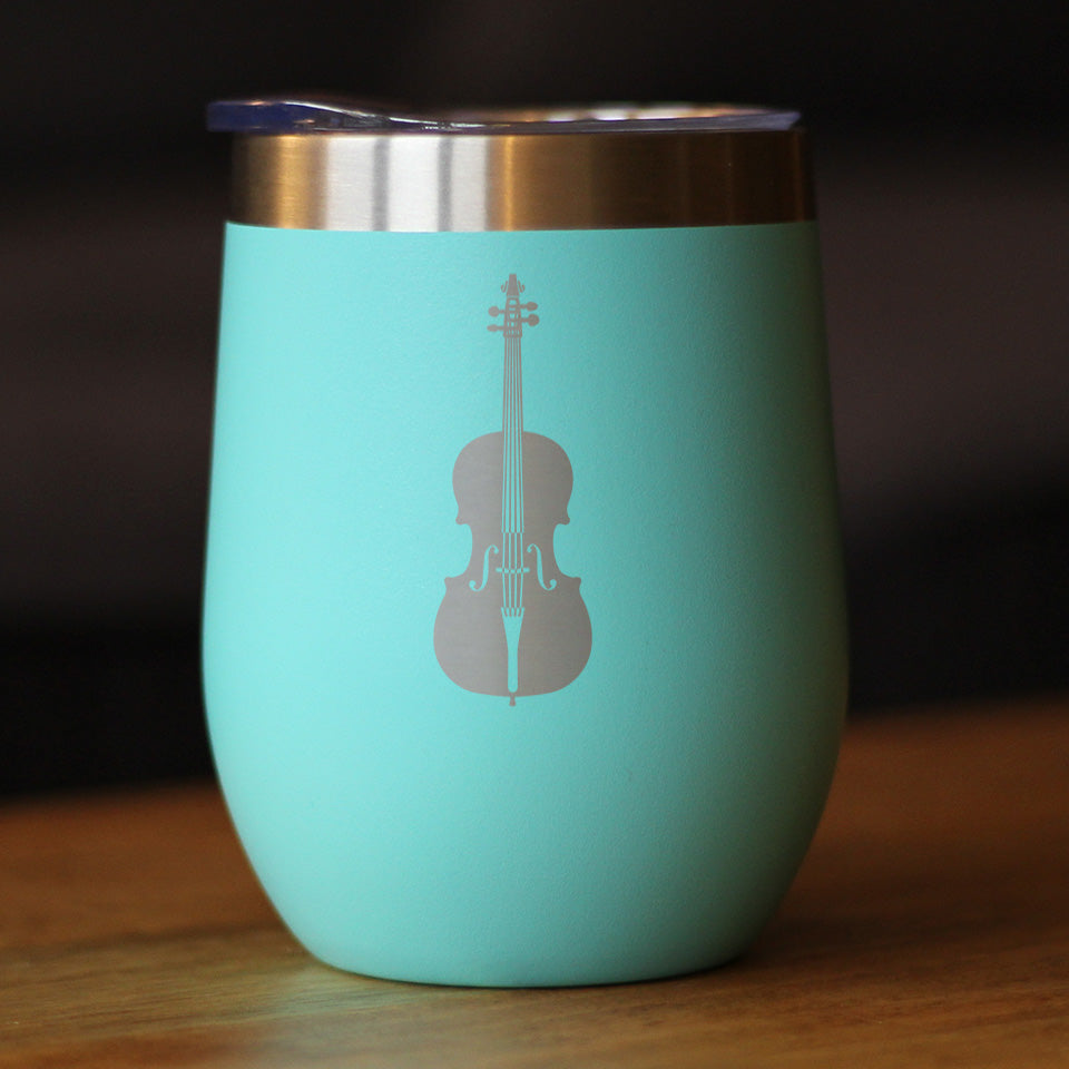 Cello - Wine Tumbler Cup with Sliding Lid - Stainless Steel Insulated Mug - Orchestra Gifts for Cellists