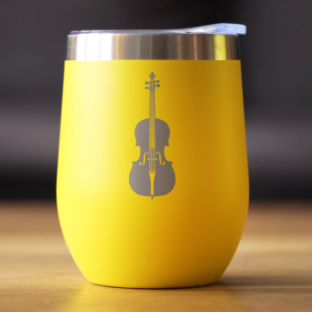 Cello - Wine Tumbler Cup with Sliding Lid - Stainless Steel Insulated Mug - Orchestra Gifts for Cellists