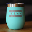 Chicago Flag - Wine Tumbler Glass with Sliding Lid - Stainless Steel Insulated Mug - Cute Windy City Themed Gift for Men and Women