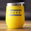Chicago Flag - Wine Tumbler Glass with Sliding Lid - Stainless Steel Insulated Mug - Cute Windy City Themed Gift for Men and Women