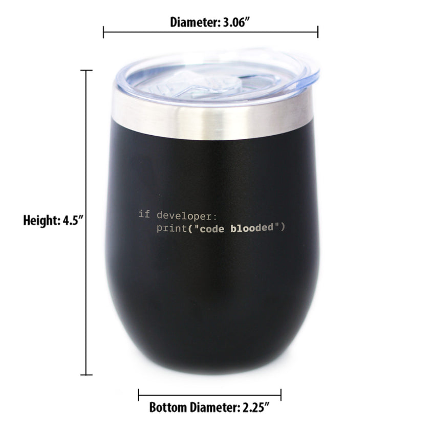 Code Blooded Insulated Wine Tumbler with Sliding Lid Funny Tech Gifts for Programmer, Coder & Computer Geeks 12oz Stainless Steel Tumbler
