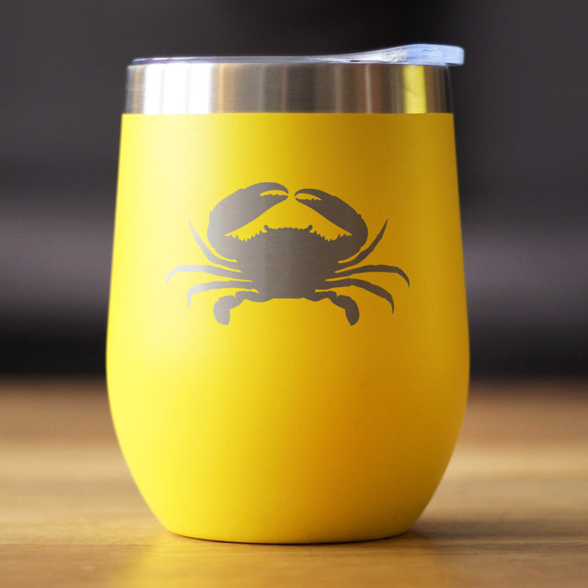 Crab Silhouette - Wine Tumbler Glass with Sliding Lid - Stainless Steel Insulated Mug - Crab Gifts and Decor for Women and Men