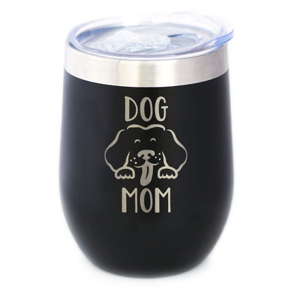 Dog Mom - Wine Tumbler Cup with Sliding Lid - Stainless Steel Insulated Mug - Cute Dog Lover Gifts for Women