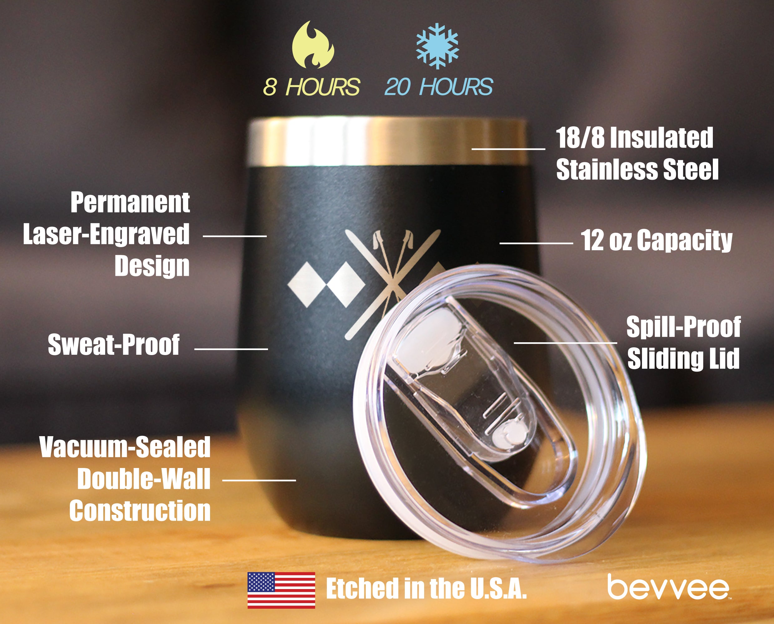 Double Black Diamond - Wine Tumbler Glass with Sliding Lid - Stainless Steel Travel Mug - Fun Skiing Gifts and Decor for Skiers