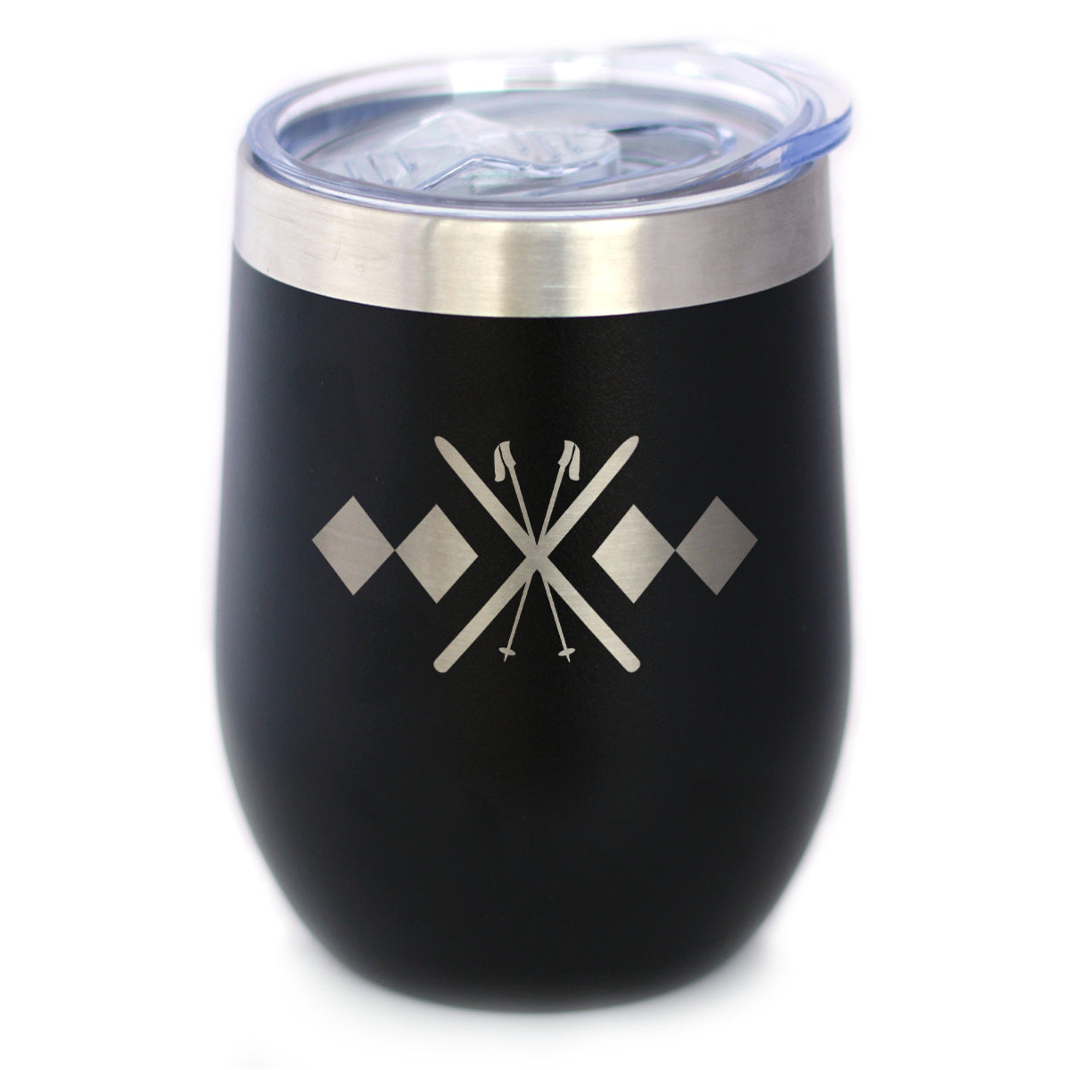 Double Black Diamond - Wine Tumbler Glass with Sliding Lid - Stainless Steel Travel Mug - Fun Skiing Gifts and Decor for Skiers