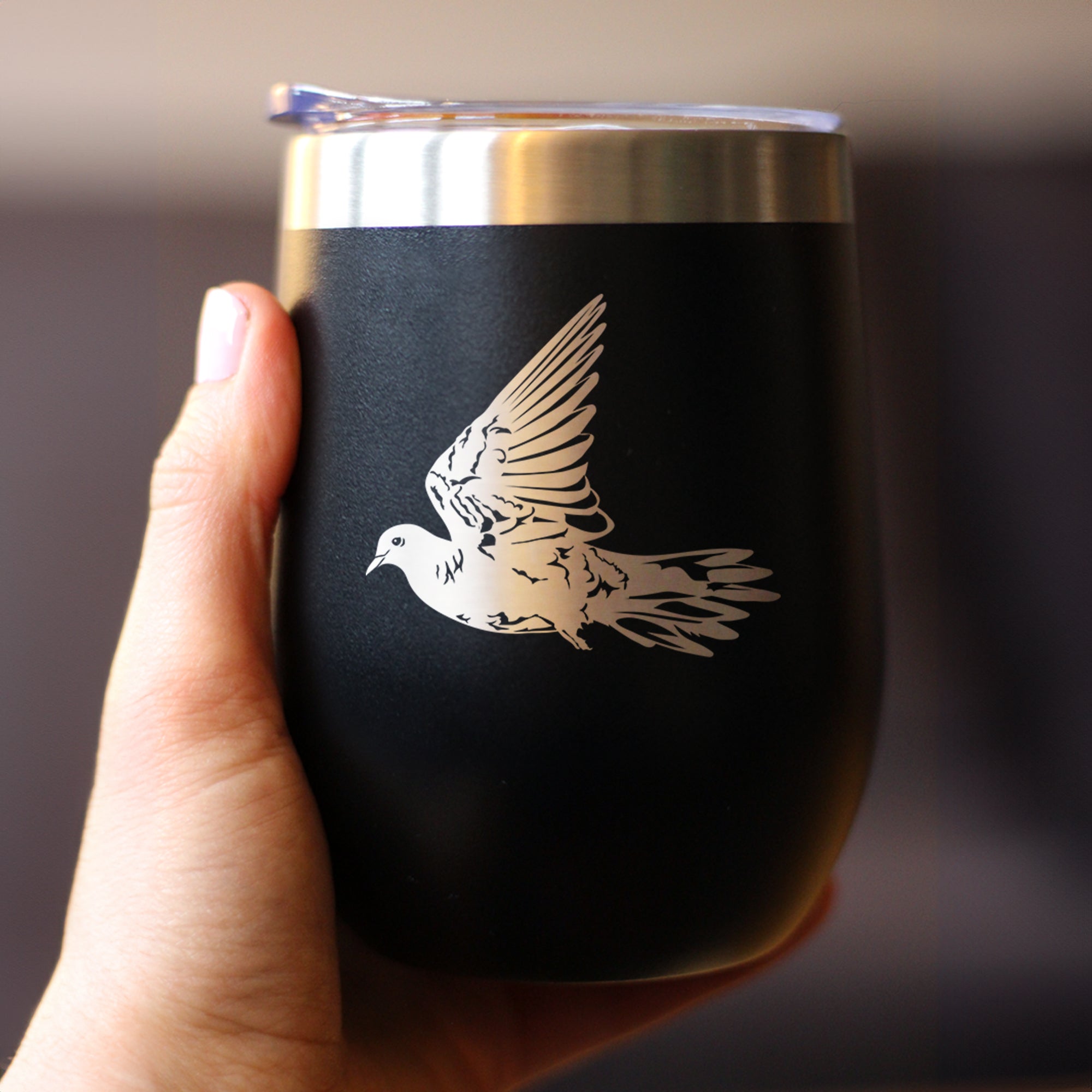 Dove Insulated Wine Tumbler with Sliding Lid Birds Decor, Accessories and Bird Themed Gifts for Bird Lovers 12oz Stainless Steel Tumbler