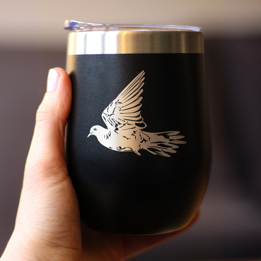 Dove Insulated Wine Tumbler with Sliding Lid Birds Decor, Accessories and Bird Themed Gifts for Bird Lovers 12oz Stainless Steel Tumbler