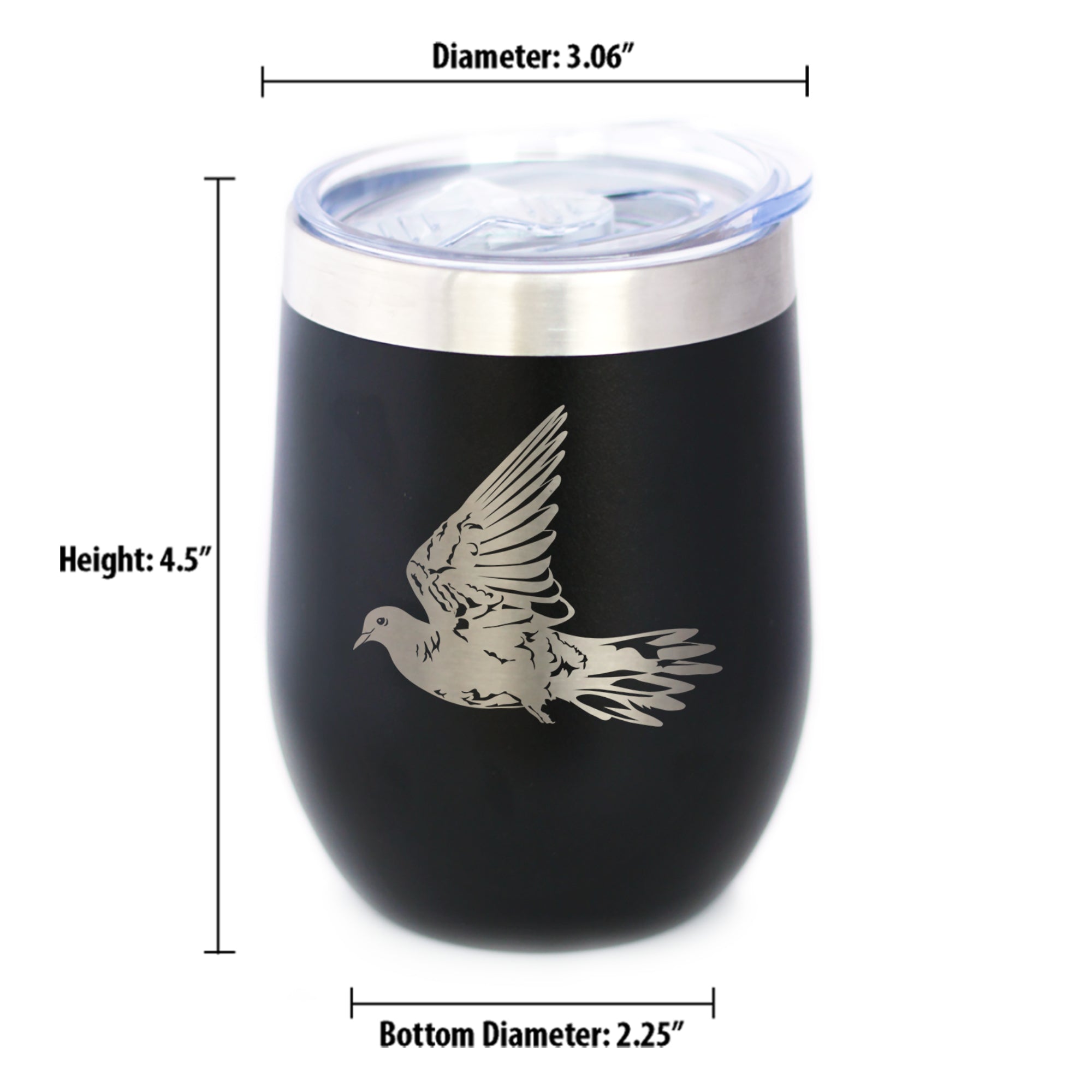 Dove Insulated Wine Tumbler with Sliding Lid Birds Decor, Accessories and Bird Themed Gifts for Bird Lovers 12oz Stainless Steel Tumbler