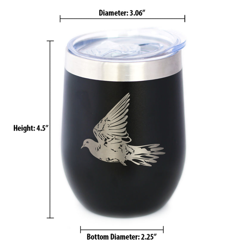 Dove Insulated Wine Tumbler with Sliding Lid Birds Decor, Accessories and Bird Themed Gifts for Bird Lovers 12oz Stainless Steel Tumbler