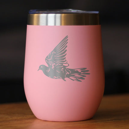 Dove Insulated Wine Tumbler with Sliding Lid Birds Decor, Accessories and Bird Themed Gifts for Bird Lovers 12oz Stainless Steel Tumbler