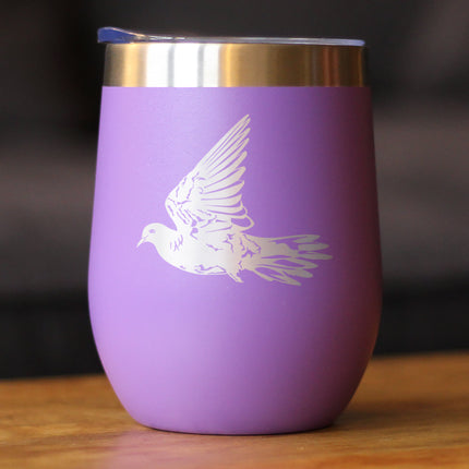 Dove Insulated Wine Tumbler with Sliding Lid Birds Decor, Accessories and Bird Themed Gifts for Bird Lovers 12oz Stainless Steel Tumbler