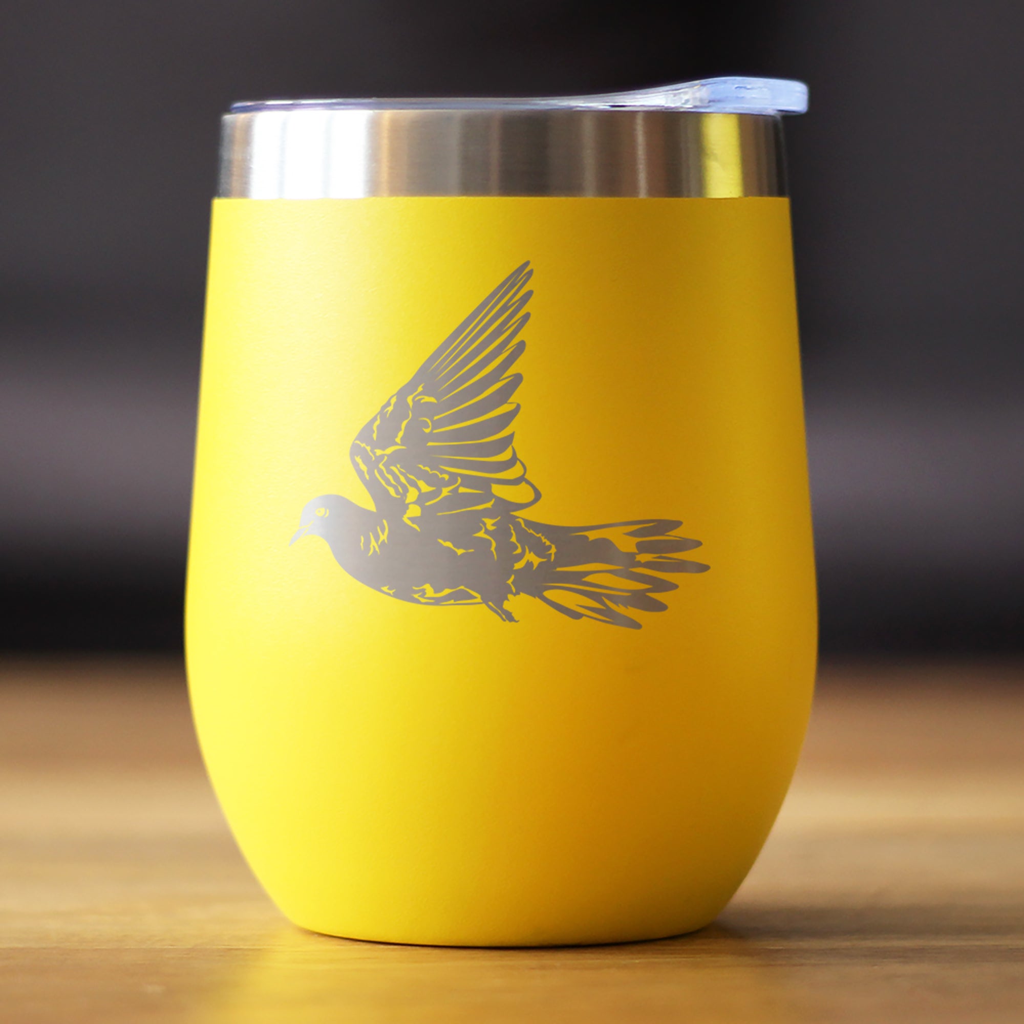 Dove Insulated Wine Tumbler with Sliding Lid Birds Decor, Accessories and Bird Themed Gifts for Bird Lovers 12oz Stainless Steel Tumbler