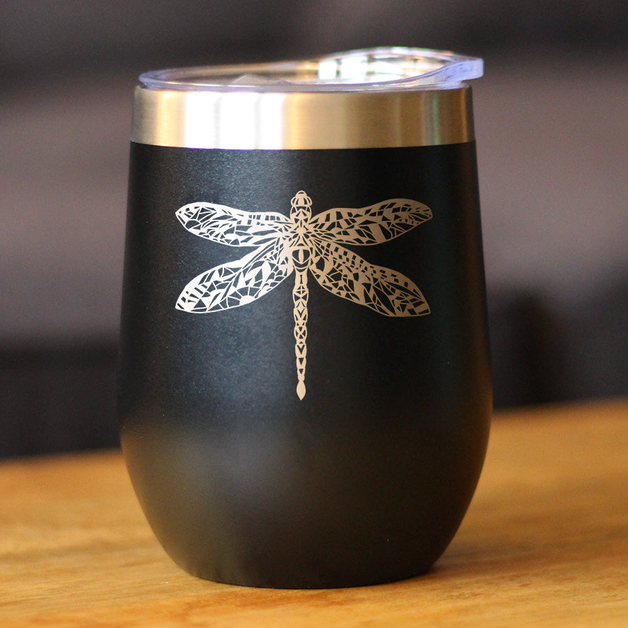 Dragonfly - Wine Tumbler Cup with Sliding Lid - Stainless Steel Insulated Mug - Unique Gifts for Women and Men Who Love Dragonflies