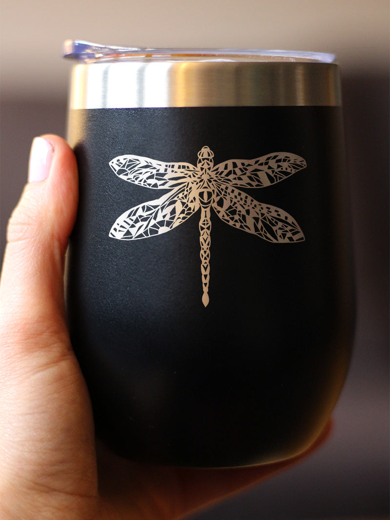 Dragonfly - Wine Tumbler Cup with Sliding Lid - Stainless Steel Insulated Mug - Unique Gifts for Women and Men Who Love Dragonflies