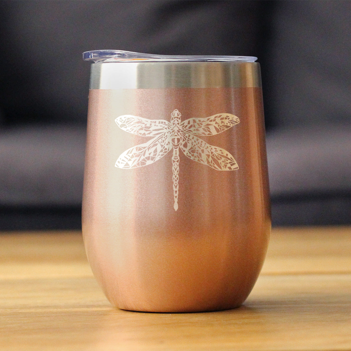 Dragonfly - Wine Tumbler Cup with Sliding Lid - Stainless Steel Insulated Mug - Unique Gifts for Women and Men Who Love Dragonflies