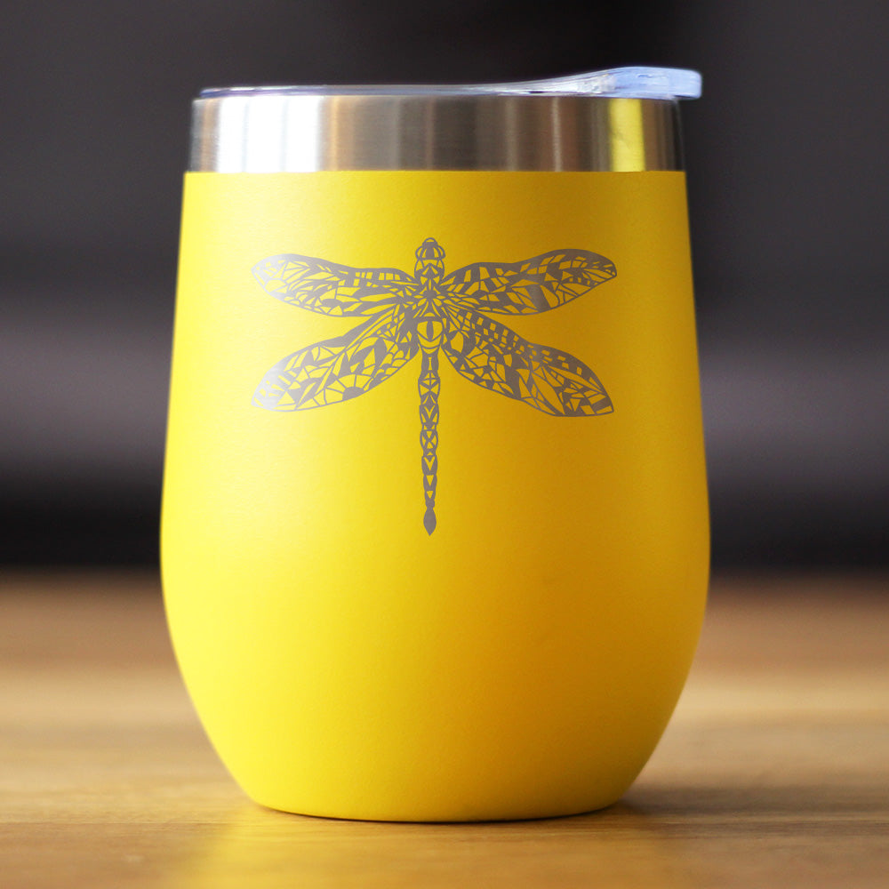 Dragonfly - Wine Tumbler Cup with Sliding Lid - Stainless Steel Insulated Mug - Unique Gifts for Women and Men Who Love Dragonflies