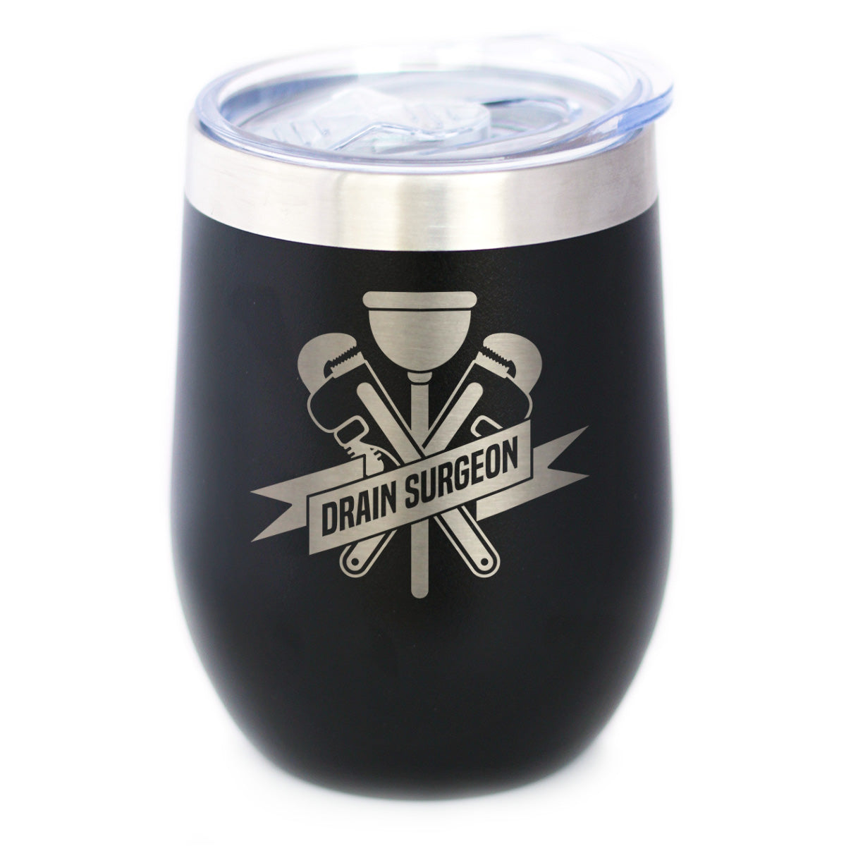 Drain Surgeon - Wine Tumbler Cup with Sliding Lid - Stainless Steel Insulated Mug - Funny Plumber Gifts