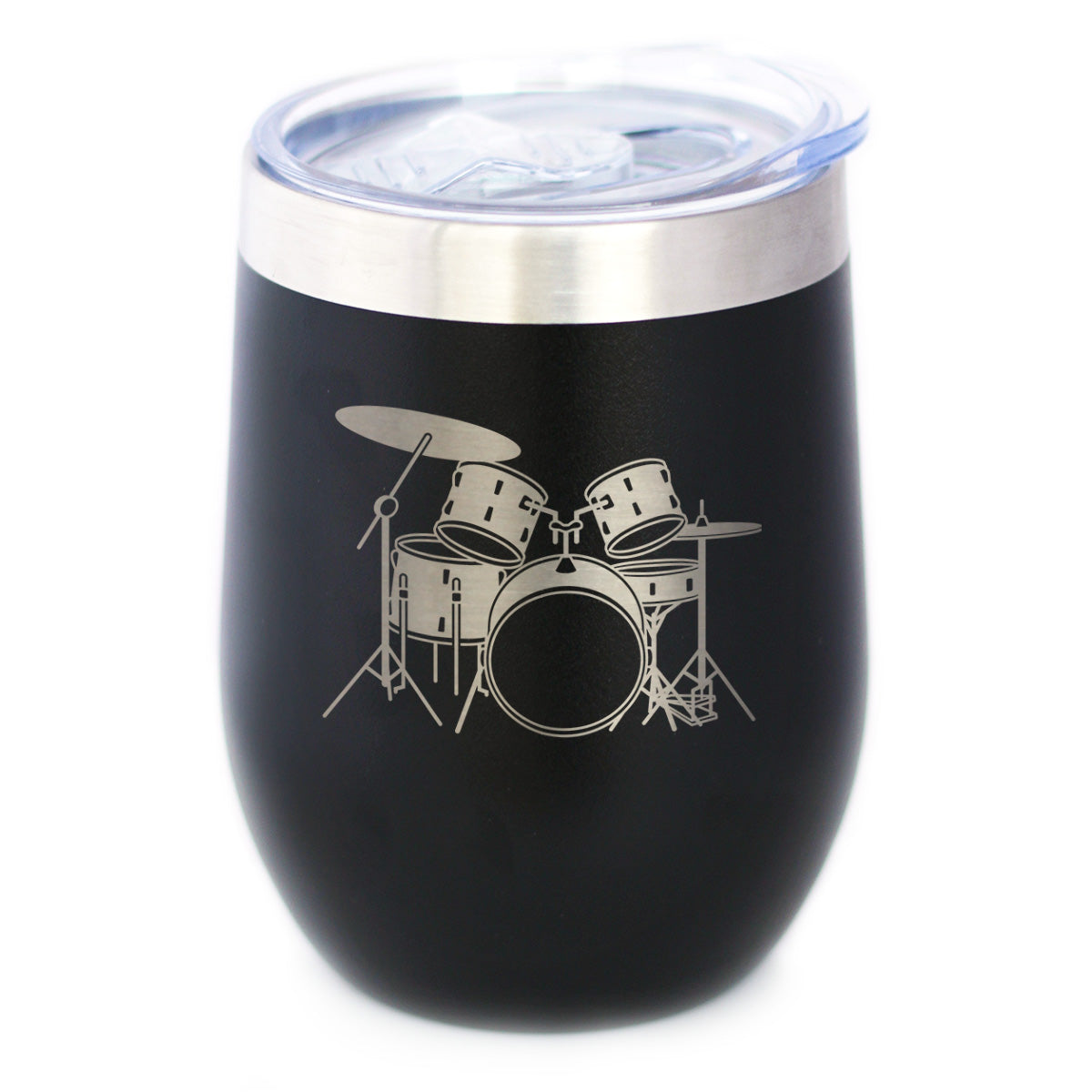 Drums - Wine Tumbler Cup with Sliding Lid - Stainless Steel Insulated Mug - Drumming Gifts for Drummers