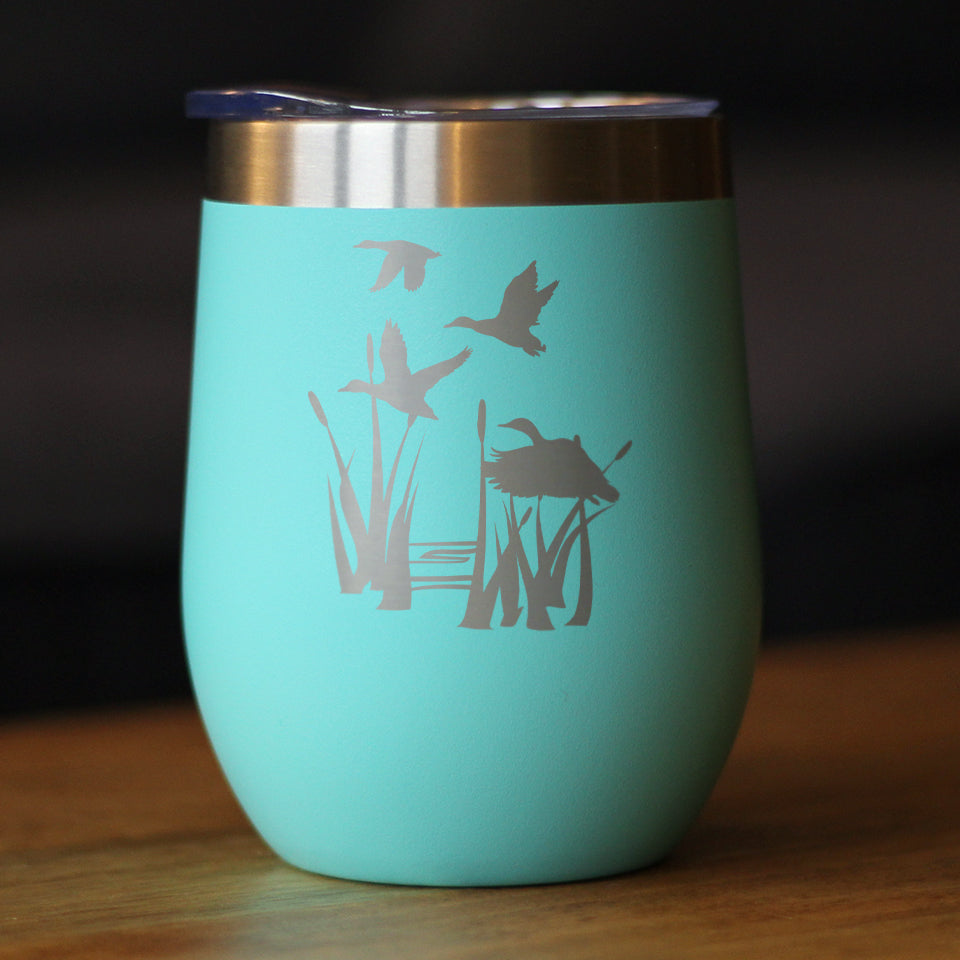 Duck Pond - Wine Tumbler Glass with Sliding Lid - Stainless Steel Insulated Mug - Unique Duck Gifts for Women and Men