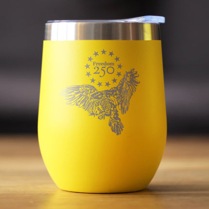 Freedom 250 Bald Eagle Insulated Wine Tumbler - 12oz Stainless Steel Tumbler Official USA 250th Anniversary Merch