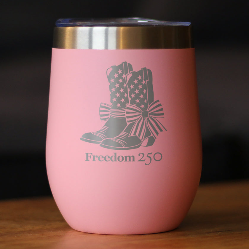 Freedom 250 Cowgirl Boots Insulated Wine Tumbler - 12oz Stainless Steel Tumbler Official USA 250th Anniversary Merch