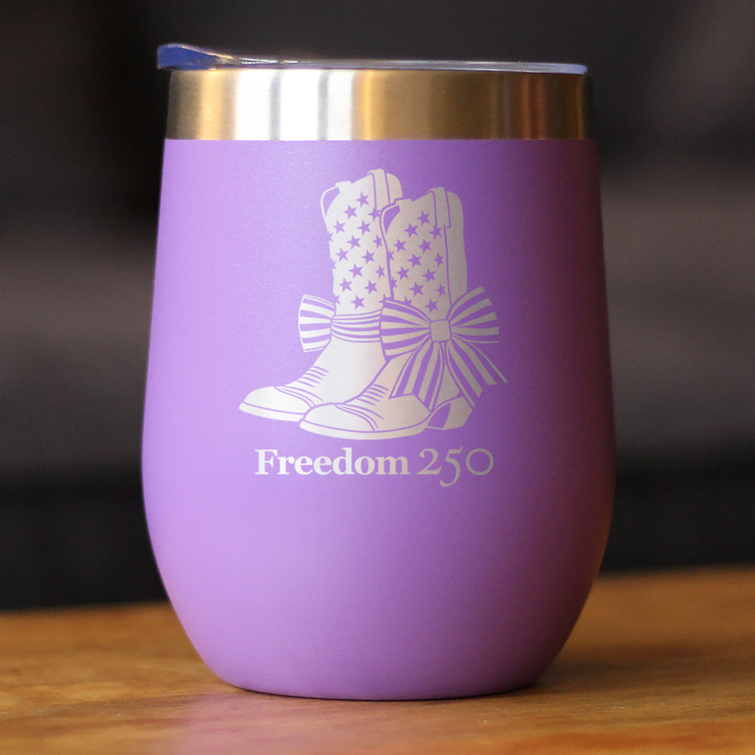 Freedom 250 Cowgirl Boots Insulated Wine Tumbler - 12oz Stainless Steel Tumbler Official USA 250th Anniversary Merch