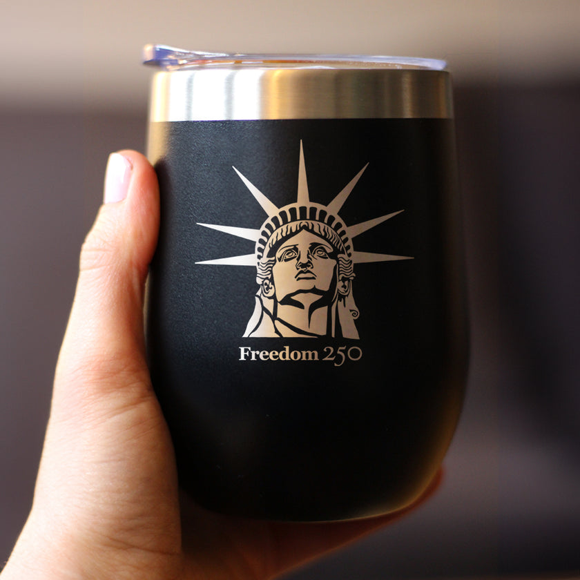 Freedom 250 Statue of Liberty Profile Insulated Wine Tumbler - 12oz Stainless Steel Tumbler Official USA 250th Anniversary Merch