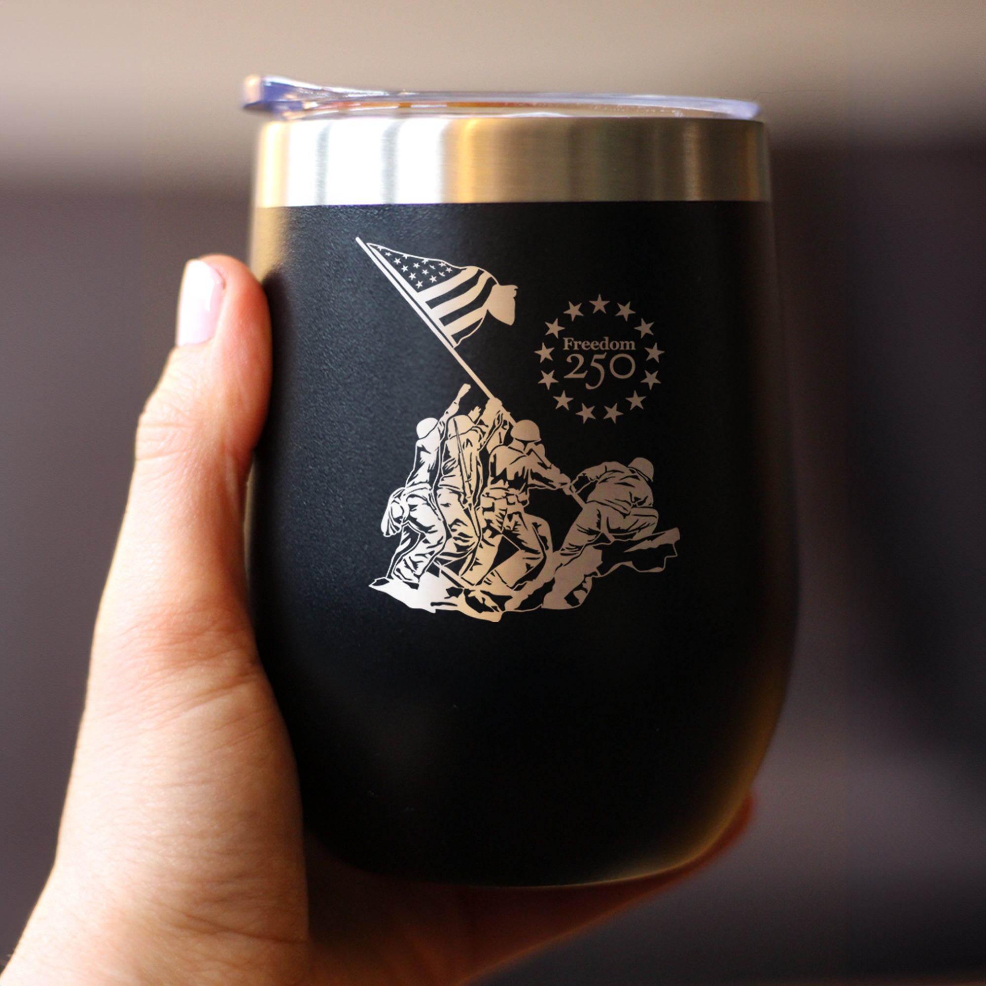 Freedom 250 Raising the Flag on Iwo Jima Insulated Wine Tumbler - 12oz Stainless Steel Tumbler Official USA 250th Anniversary Merch